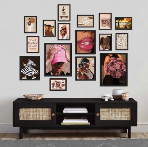 ANERZA 16 PCS Black Girl Wall Art Decor, African American Gallery Wall Prints for Bedroom, Black Woman Posters for Living Room Aesthetic, Black People Collage Kit Pictures, Pink and Black Dorm Home Decor - Image 5