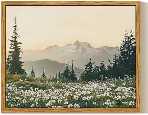 InSimSea Framed Canvas Wall Art, Vintage Floral Wildflowers Mountains Prints Wall Decor for Living Room, Small Forest Landscape Painting Farmhouse Decorations for Bedroom Shelf Gift, 8x10inch by InSimSeaArt