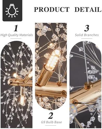 Modern 47.2" Modern Gold Crystal Firework Chandelier, 15-Light Pendant Light Fixture, Rectangle Linear Sputnik Dandelion Chandeliers for Dining Room Kitchen Living Room - Image 3