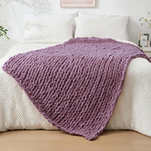 Bigacogo Chunky Knit Throw Blanket for Couch, 40x60 inches, Winter Grape by Bigacogo