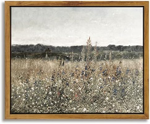 InSimSea Framed Canvas Wall Art Vintage Decor, Bathroom Art Classical Wildflower Painting, Country Landscape Decor for Living Room Bedroom, 8"x10" by InSimSeaArt