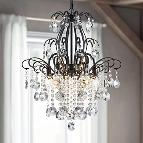 WUZUPS Crystal Chandelier 5-Light Pendant Ceiling Light Modern Lighting Fixture for Bedroom Hallway Bar Kitchen Bathroom, H 22.6'' x W 19.2'', E12 Base, Black by WUZUPSNEWARRIVALCHANDELIERS