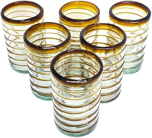 Amber Spiral 14 oz Drinking Glasses (set of 6), Recycled Glass, Lead-free, Toxin-Free (Drinking) - Image 5