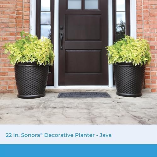 Suncast Sonora 22 Inch Plastic Wicker Indoor or Outdoor Decorative Garden Flower Planter for Entryways, Porch, and Backyard Patios, Dark Brown - Image 2