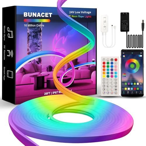 26FT LED Neon RGBIC Lights, Flexible IP65 Waterproof Outdoor LED Lights by BUNACET