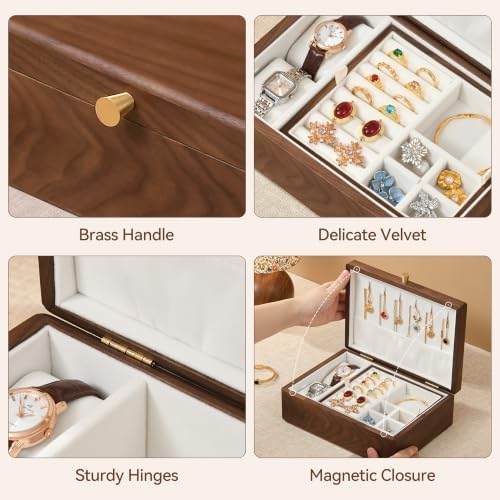 Black Walnut Wooden Jewelry Box, 2 Layer Necklace Organizer Case for Women - Image 6