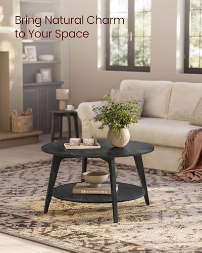 VASAGLE Round Coffee Table, 2-Tier Center Table with Storage, Tapered Legs - Image 4