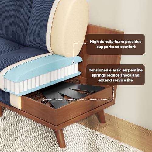 Vesgantti 97" Modular Sectional Sofa Dark Blue, U-Shaped Couch with Movable Ottoman, Comfy Corduroy Couch with Spring Cushion, Modular Sofa with Deep Seat for Living Room, Bedroom and Apartment - Image 4