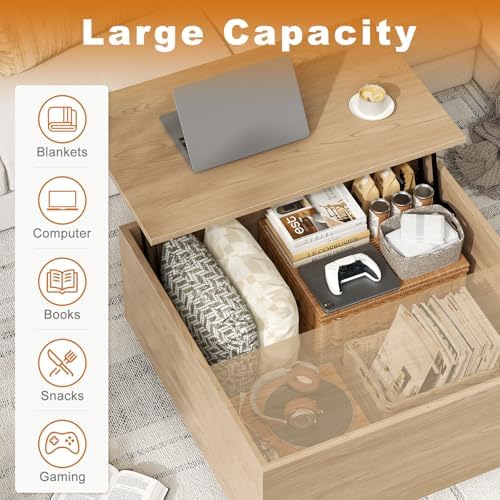 FABATO 31.5'' Lift Top Coffee Table Wood Center Table with Storage, Natural - Image 7