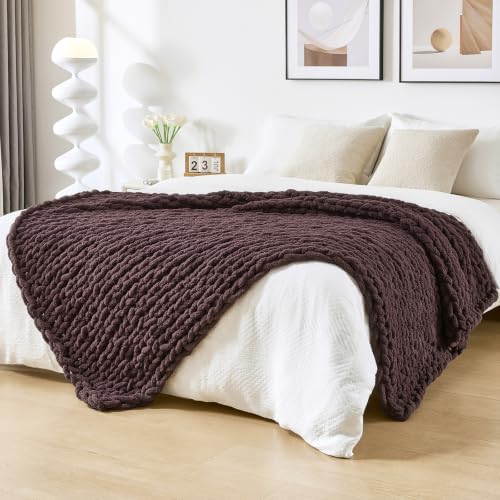 Bigacogo Chunky Knit Throw Blanket for Couch, 51x63 inches, Chocolate by Bigacogo