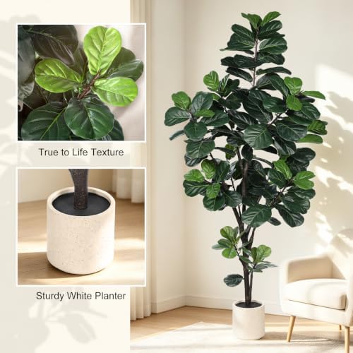 LYERSE Faux Fiddle Leaf Fig Tree 7ft with Sturdy White Planter - Image 2