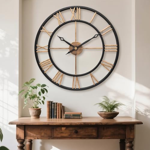30 Inch Metal Large Wall Clock with Vintage Gold Roman Numerals - Image 2