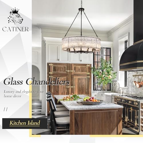 CATINER Modern 30" Crystal Glass Chandelier 12-Light Black Chandeliers - Image 2