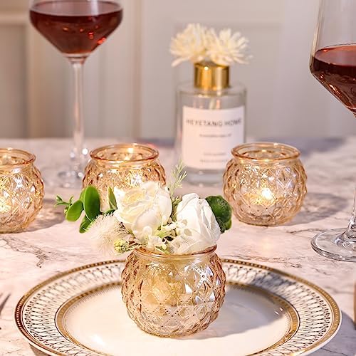 DARJEN 24 Pcs Gold Votive Candle Holders Round Glass Candle Holders Bulk - Image 3