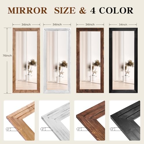 76x34in Full Length Mirror, 3-Tier Stepped Solid Wood Frame, Black - Image 2