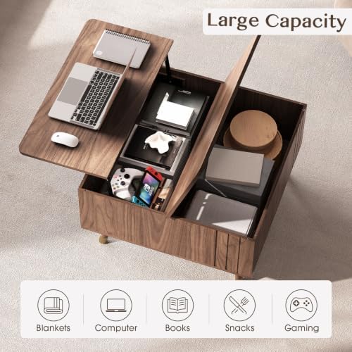 JOINICE Square Lift Top Coffee Table with Storage for Living Room,Walnut - Image 7