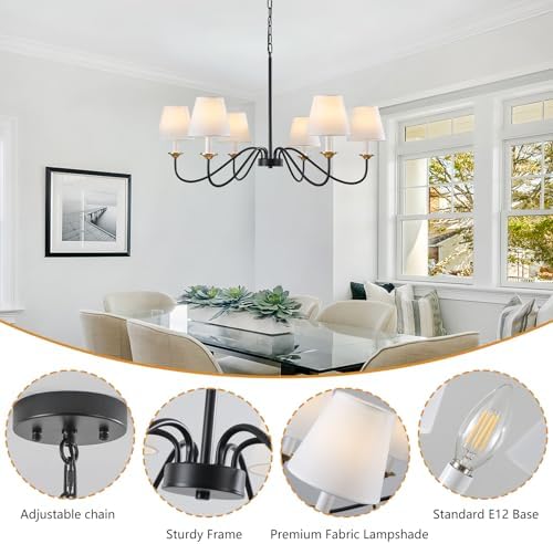 6-Light Chandelier with Shades, Modern Farmhouse Chandelier for Dining Room - Image 4