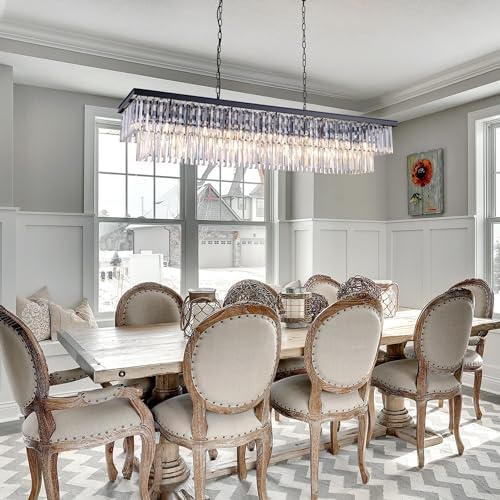 Wellmet Crystal Chandelier, 57 Inch 13-Light Black Chandelier for Dining Room Light Fixture Ceiling Hanging, Modern Rectangular Chandeliers for Kitchen Island, Living Room, Bedroom, Dining Table - Image 2