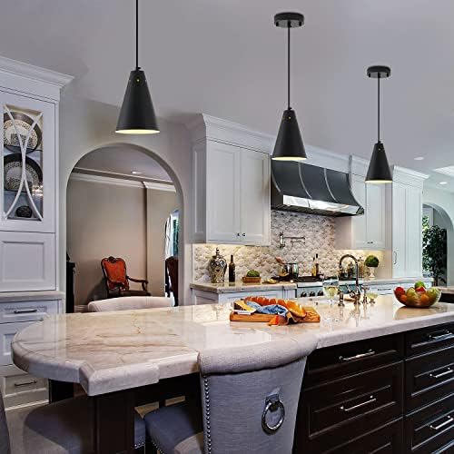 Dijiahua Black Pendant Lights 3 Pack for Kitchen Island,Small Modern Industrial Chandeliers with Cone Metal Shade,Mini Adjustable Cord Hanging Lighting Fixtures for Over Sink,Bar,Dining Room - Image 2
