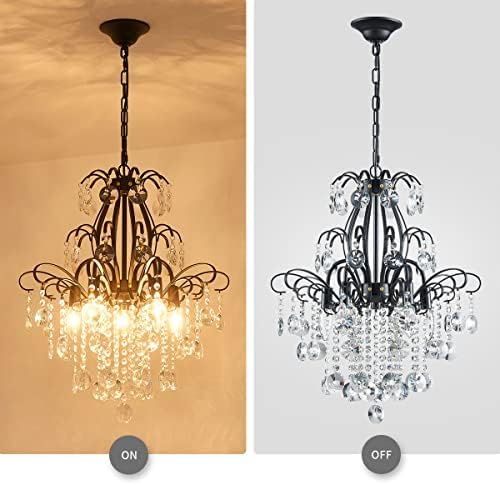 WUZUPS Crystal Chandelier 5-Light Pendant Ceiling Light Modern Lighting Fixture for Bedroom Hallway Bar Kitchen Bathroom, H 22.6'' x W 19.2'', E12 Base, Black - Image 4
