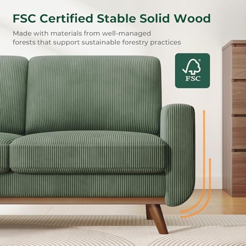 Vesgantti 68" Comfy Green Corduroy Loveseat Sofa, 2 Seater Deep Seat Couch with Spring Cushion, Solid Wood Frame for Living Room, Bedroom, Office - Image 7