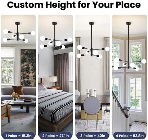 RUIYEY Modern Sputnik Chandeliers Light, 6-Light Black Chandeliers for Dining Room, Height Adjustable Ceiling Lights Farmhouse Chandelier for Kitchen Island Living Room Bedroom Visit the Store - Image 3