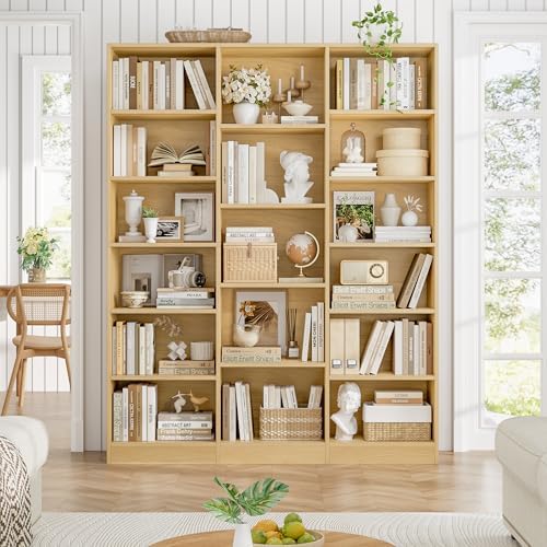 FACBOTALL Triple Wide Bookshelf, Large Bookshelf with 17 Display Shelves - Image 4