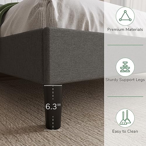 Novilla Full Size Bed Frame No Box Spring Needed with Adjustable Headboard Upholstered Platform Bed with Strong Wooden Slats, Easy Assembly, Light Grey - Image 6