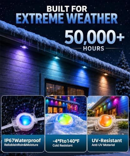 500FT Permanent Outdoor Lights , RGB+IC Smart Christmas Lights for House - Image 6