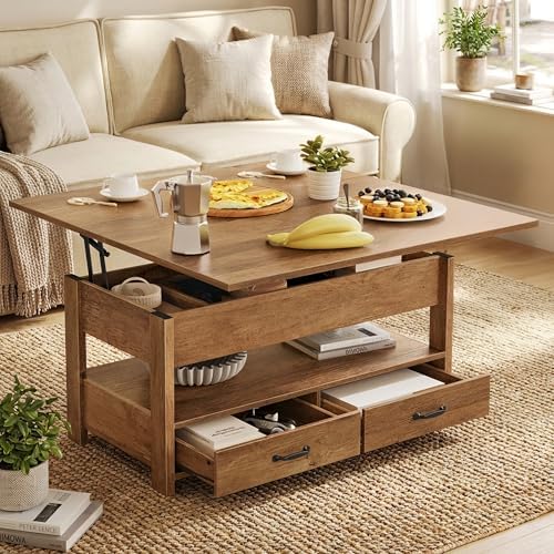 VASAGLE Lift Top Coffee Table, 3 in 1 Center Table with Storage, 2 Drawers - Image 2
