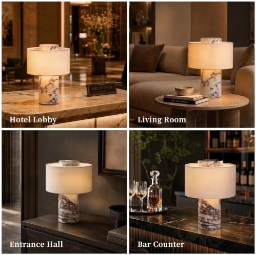 Marble Table Lamp Cordless Stone Lamps Rechargeable, Calacatt Viola Lamp - Image 2