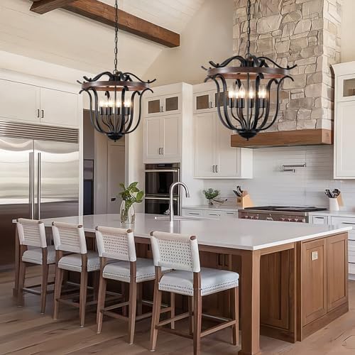20" Black Farmhouse Chandelier for Dining Room 6 Light Cage Light Fixture - Image 6
