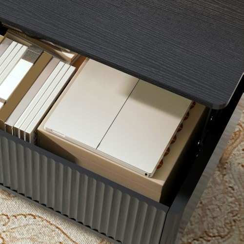 LYNCOHOME Fluted Coffee Table with Hidden Compartment, Wood Lift Top Coffee Tables, Modern Center Table for Living Room, Home Office, Black - Image 5