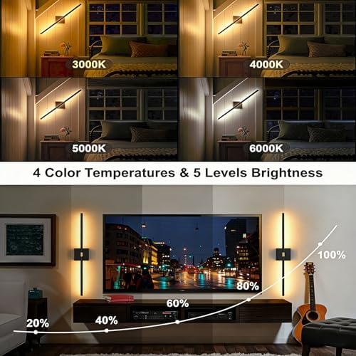 iThird Battery Operated Wall Sconces Set of 2: 10000mAh Rechargeable Wireless Wall Lights, 360° Rotatable Magnetic Wall Lamp, 4CCT Dimmable LED Wall Lighting for Bedroom Living Room Hallway, 31.7in - Image 6