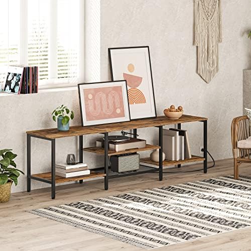 HOOBRO TV Stand with Power Outlets to 75 Inches, TV Console Table with Open Storage Shelves Cabinet, Industrial Media Entertainment Center for Living Room Bedroom, Rustic Brown and Black BF80DS01 - Image 5