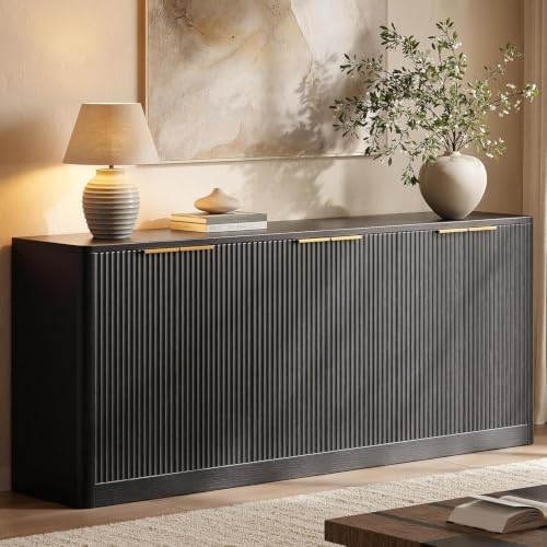 Evermagin 67" Fluted Black Buffet Cabinet with Storage by Evermagin