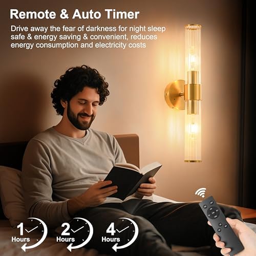 Gold Battery Operated Wall Sconces Set of Two, Dimmable Rechargeable Sconce - Image 7