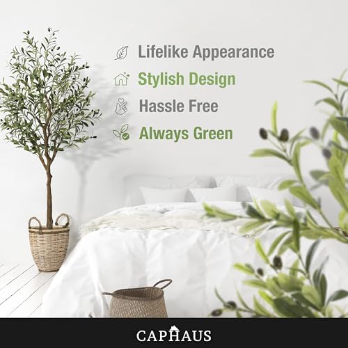 CAPHAUS 5 Feet, 60 Inch, Artificial Olive Tree, Faux Plant in Pot, Faux Olive Branch and Fruit, Fake Potted Topiary Tree with Dried Moss for Indoor Home Office Modern Housewarming Decoration Gift - Image 6
