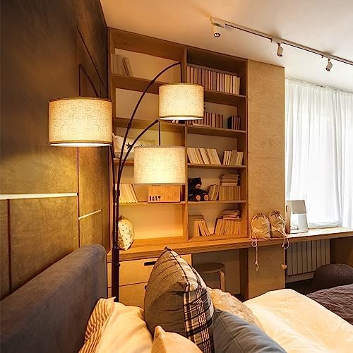 OUTON Tall Arc Floor Lamp - Adjustable, Modern, 3-Light Arched Lamp for Bedroom, Office, and Living Room, 2400lm Mid Century Design with 3 Energy-Efficient LED Bulbs Included, Beige Lampshade - Image 6