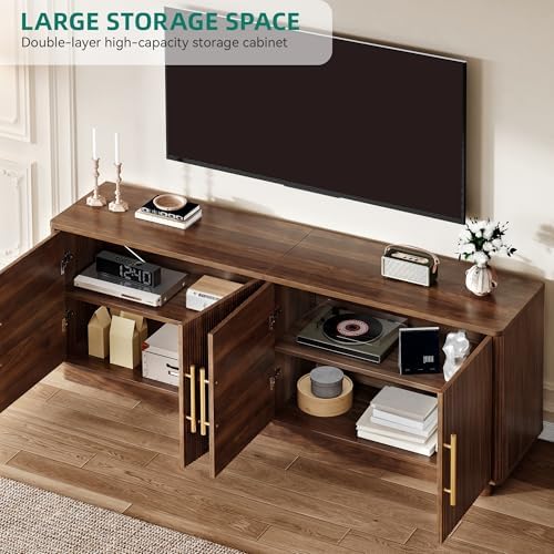 YITAHOME 70" TV Stand for up to 80" TVs with 4 Fluted Doors, Natural Oak - Image 3
