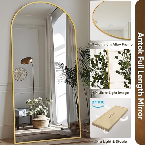 Antok 76" x34” Arched Full Length Mirror with Stand, Floor Mirror, Gold - Image 4