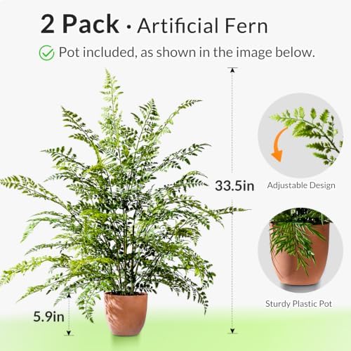 2 Pack Artificial Fern Plants in Pots Artificial Boston Ferns Potted Plants Faux Fern Bush Plant Shrubs Greenery for Outdoor Indoor Porch Patio Farmhouse Garden Living Room Office Table Decor (Type 5) - Image 4