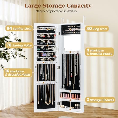 GIANTEX Wall or Door Mounted Jewelry Cabinet with Full Length Mirror - Image 5