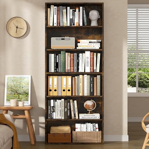 Shintenchi Bookshelf,6-Tier Open Bookcase and Bookshelves,6 Shelf Display Storage Shelves Floor Standing 70.6 inches Tall Bookcase for Home Office, Living Room (Brown) - Image 2