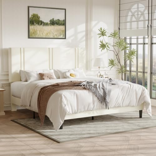 Allewie Cal King Platform Bed Frame with Velvet Upholstered Headboard - Image 3