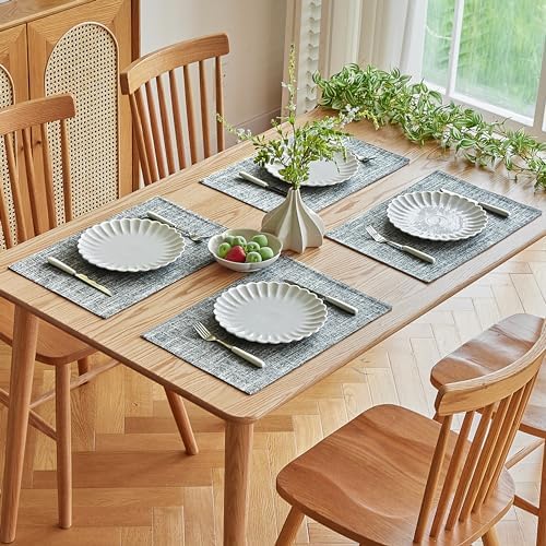 Softalker Faux Linen Cloth Placemats Set of 8-12 x 18 Inch, Ash Grey - Image 7