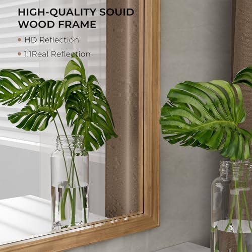 WallBeyond 28" x 40" Wood Bathroom Mirror for Wall Mounted, Rustic Rounded Corner Vanity Mirror for Entryway, Living Room or Bedroom Home Decorative [28" x 40" Honey-Colored] - Image 5