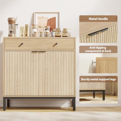 Mericonia Sideboard Buffet Cabinet Storage, Modern Wood Console Fluted Credenza - Image 5