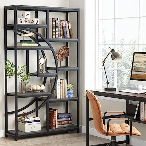 Tribesigns Industrial Bookshelf Bookcase with 9 Open Shelf (Grey) - Image 3