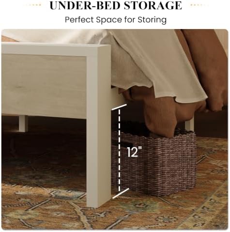 SHA CERLIN 14 Inch Full Metal Platform Bed Frame with Wooden Headboard and Footboard, No Box Spring Needed, Large Under Bed Storage, Heavy Duty Slats Support, White Washed Oak - Image 4